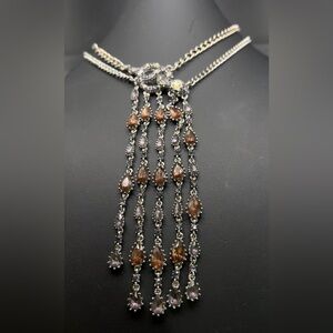 VINTAGE RARE BETSEY JOHNSON RHINESTONE SNAKE SILVER NECKLACE Halloween Witch